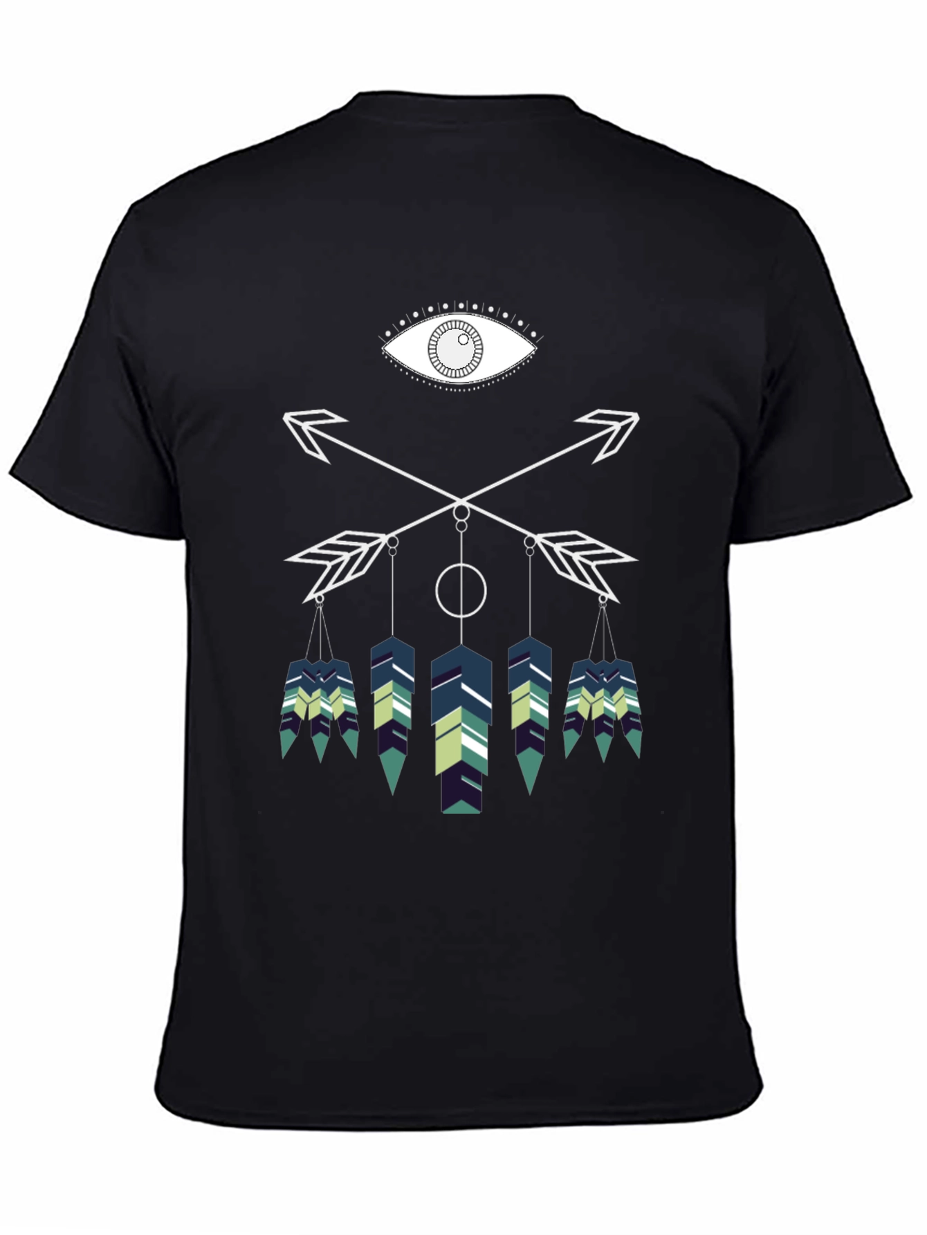 Geometric Feather Graphic Tee - Black Cotton Blend