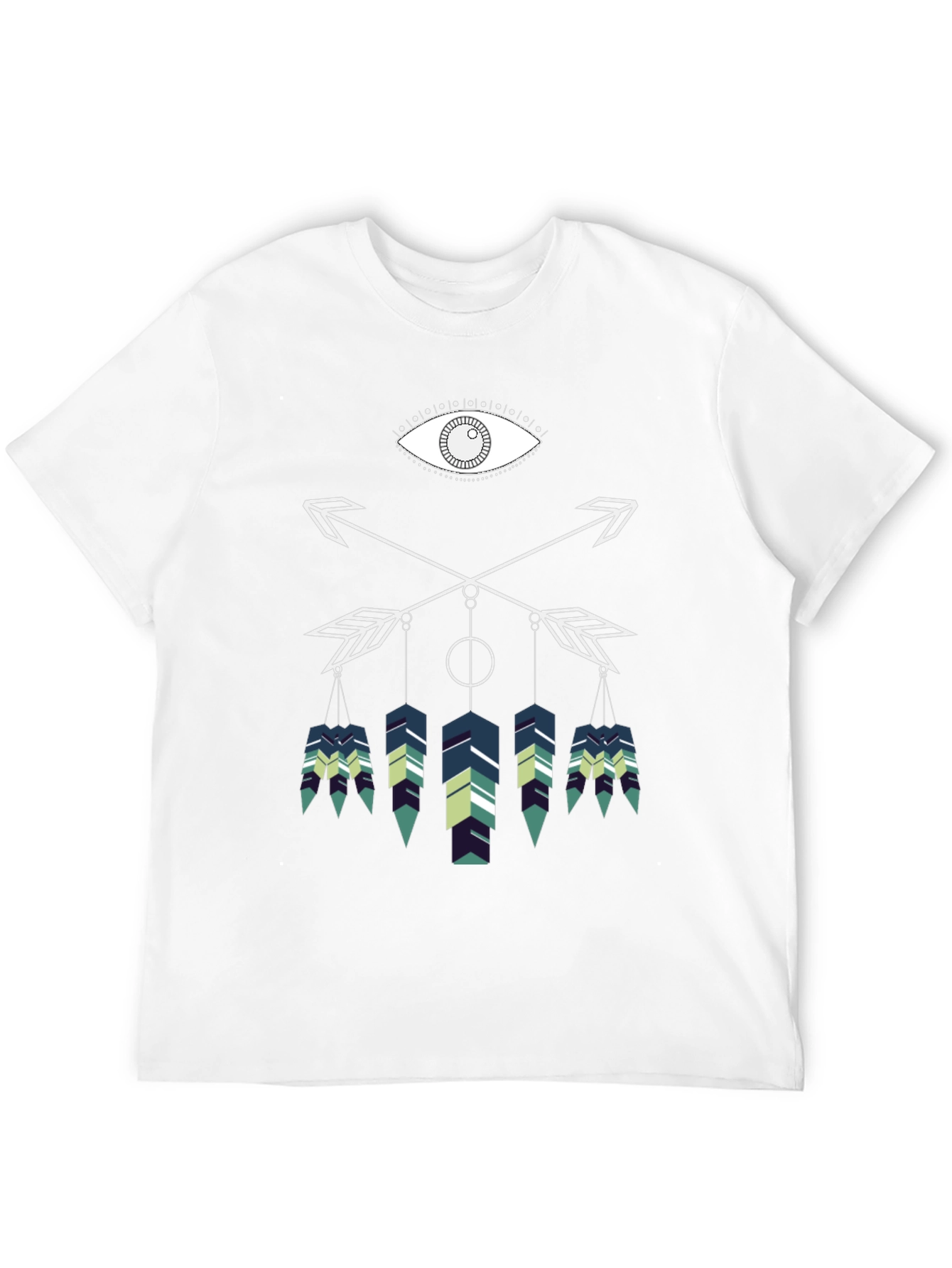 Geometric Feather Graphic Tee - Black Cotton Blend