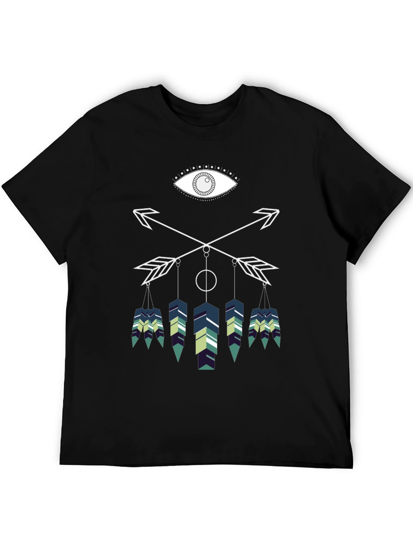 Geometric Feather Graphic Tee - Black Cotton Blend