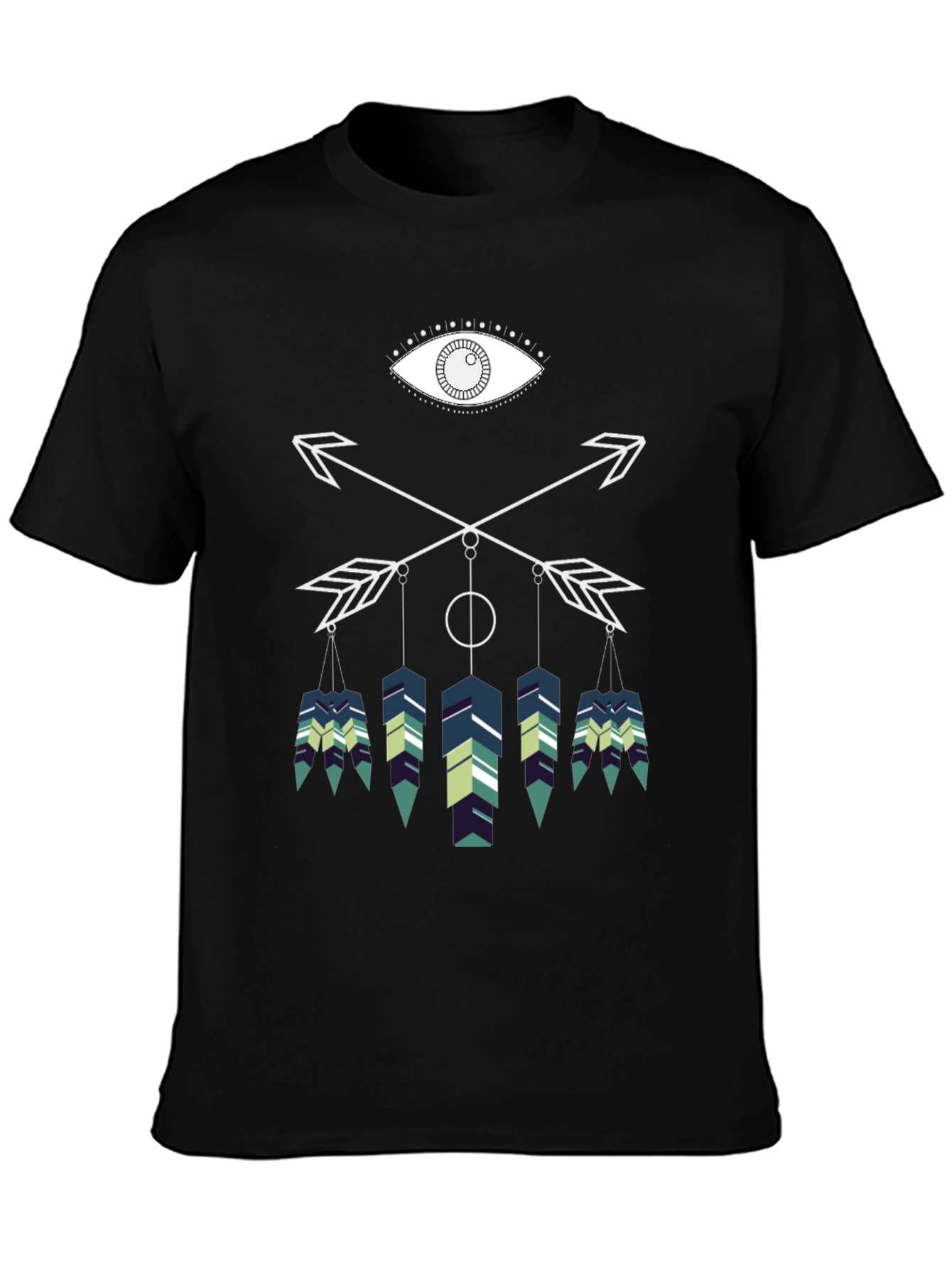 Geometric Feather Graphic Tee - Black Cotton Blend