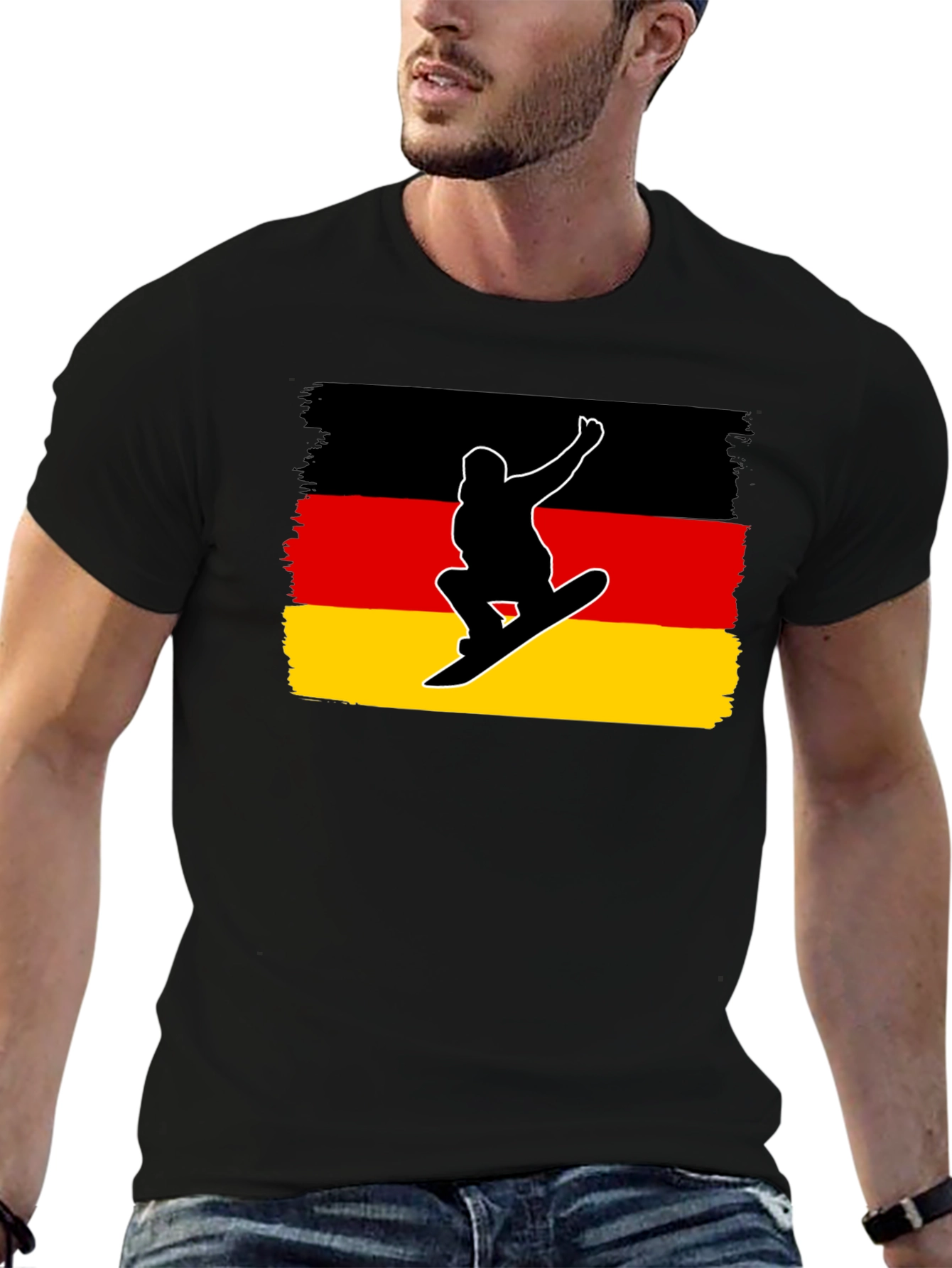 Germany Flag Snowboarder Black T-Shirt