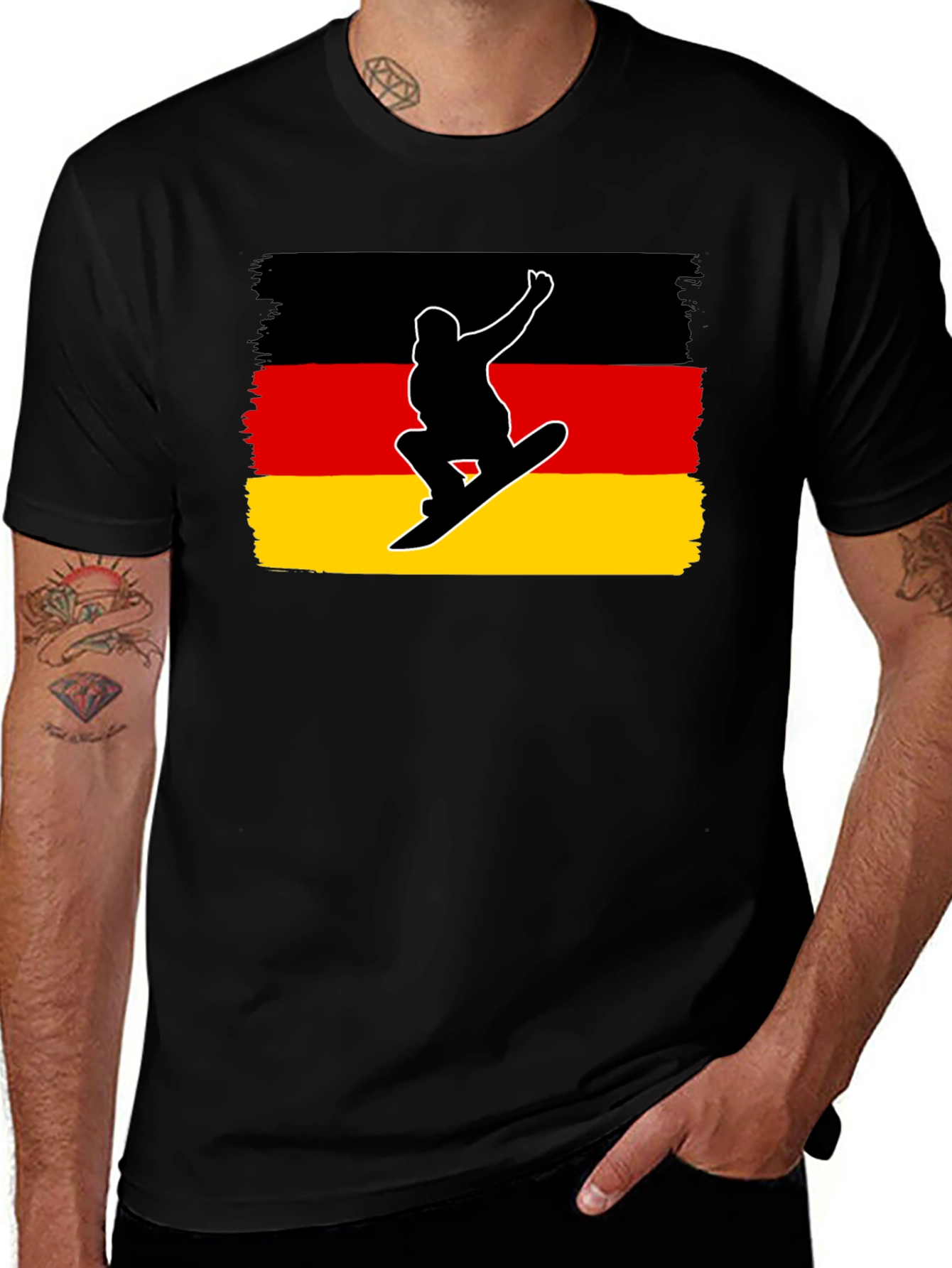 Germany Flag Snowboarder Black T-Shirt