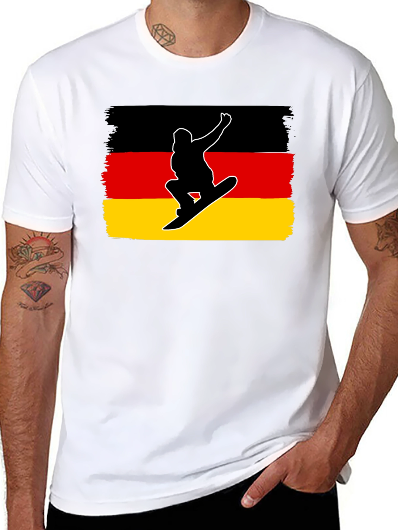 Germany Flag Snowboarder Black T-Shirt