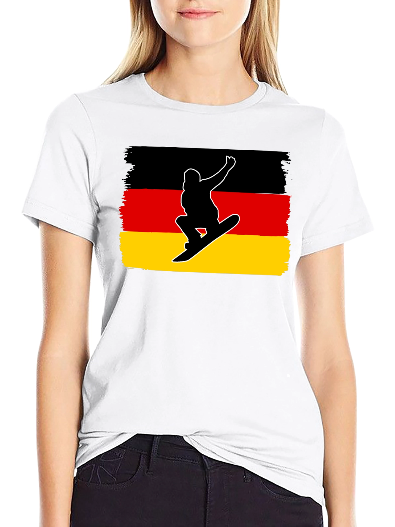 Germany Flag Snowboarder Black T-Shirt