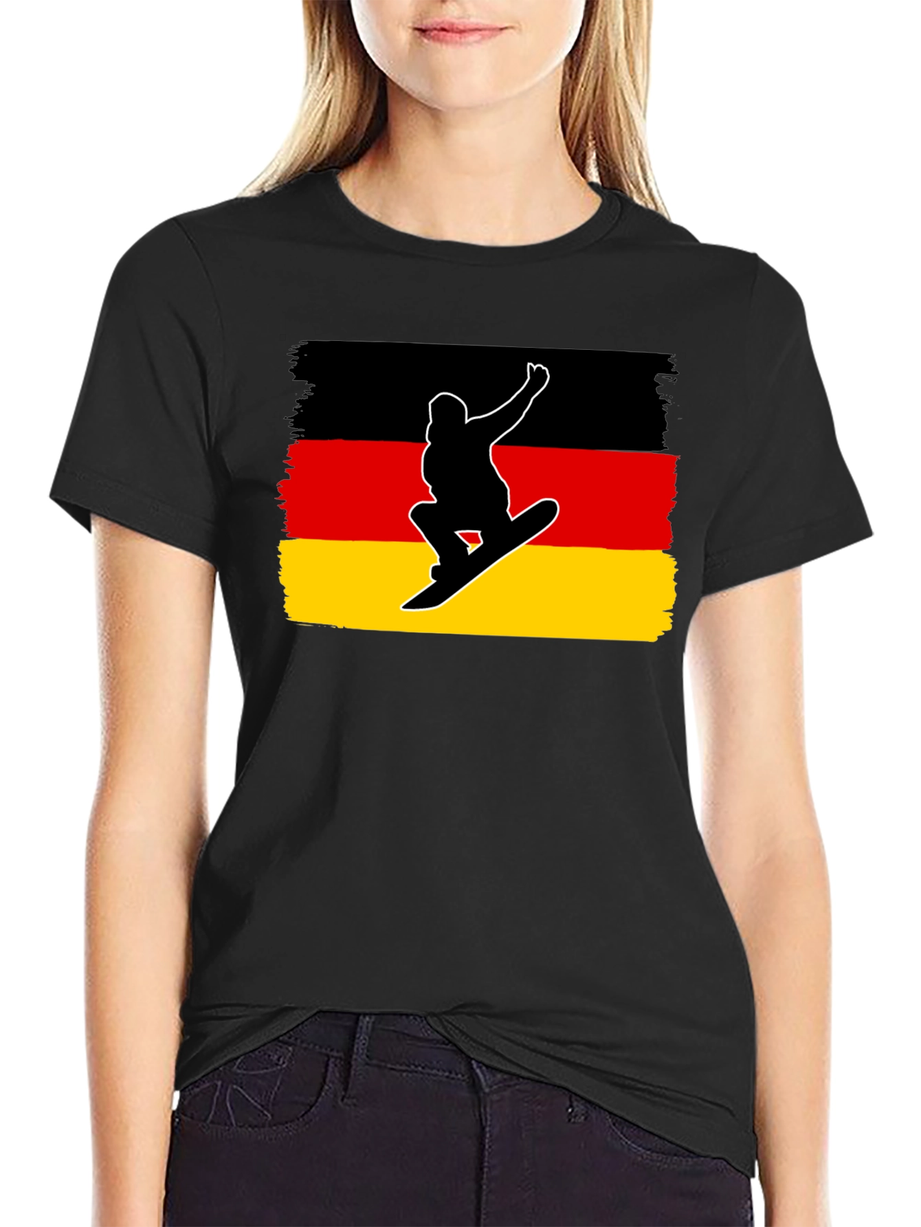 Germany Flag Snowboarder Black T-Shirt