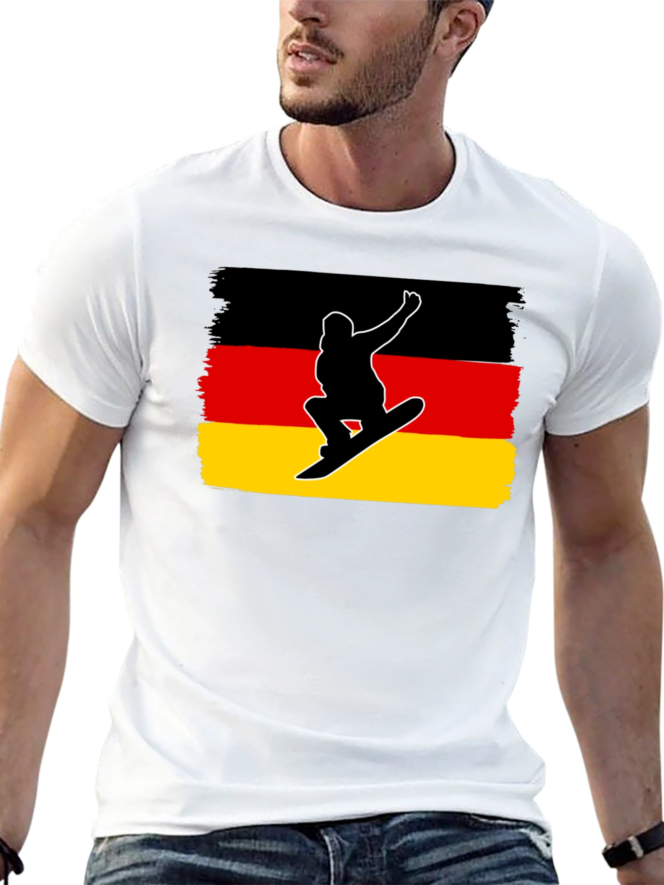 Germany Flag Snowboarder Black T-Shirt