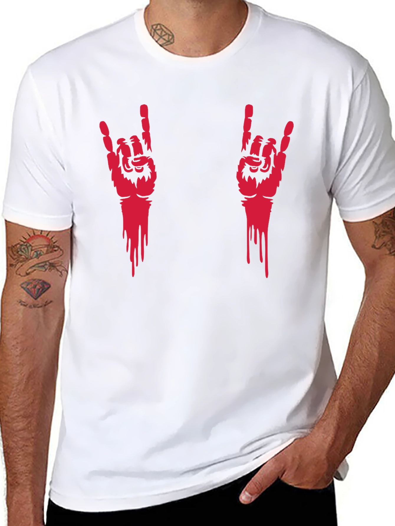 Rock On Hand Gesture Graphic Tee - Black