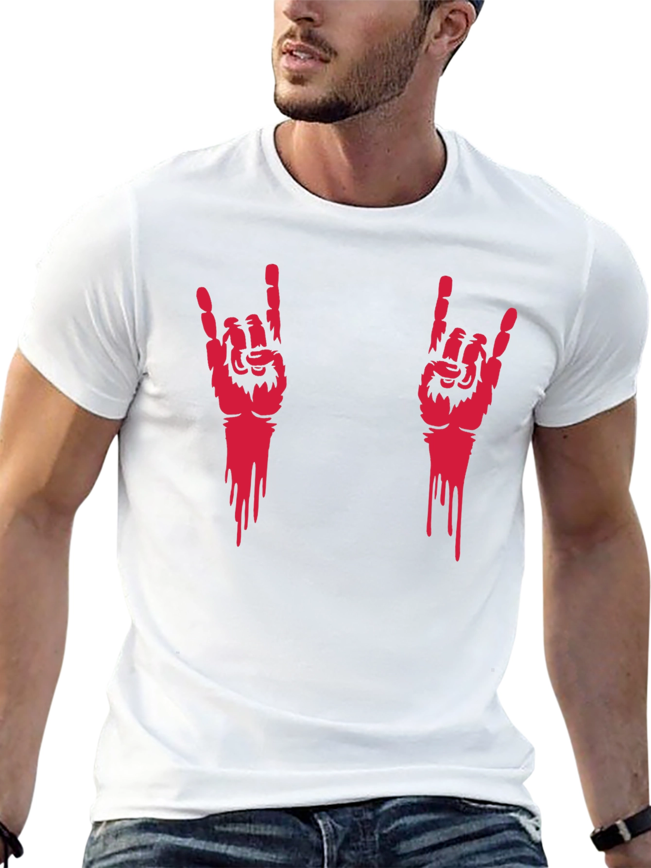 Rock On Hand Gesture Graphic Tee - Black