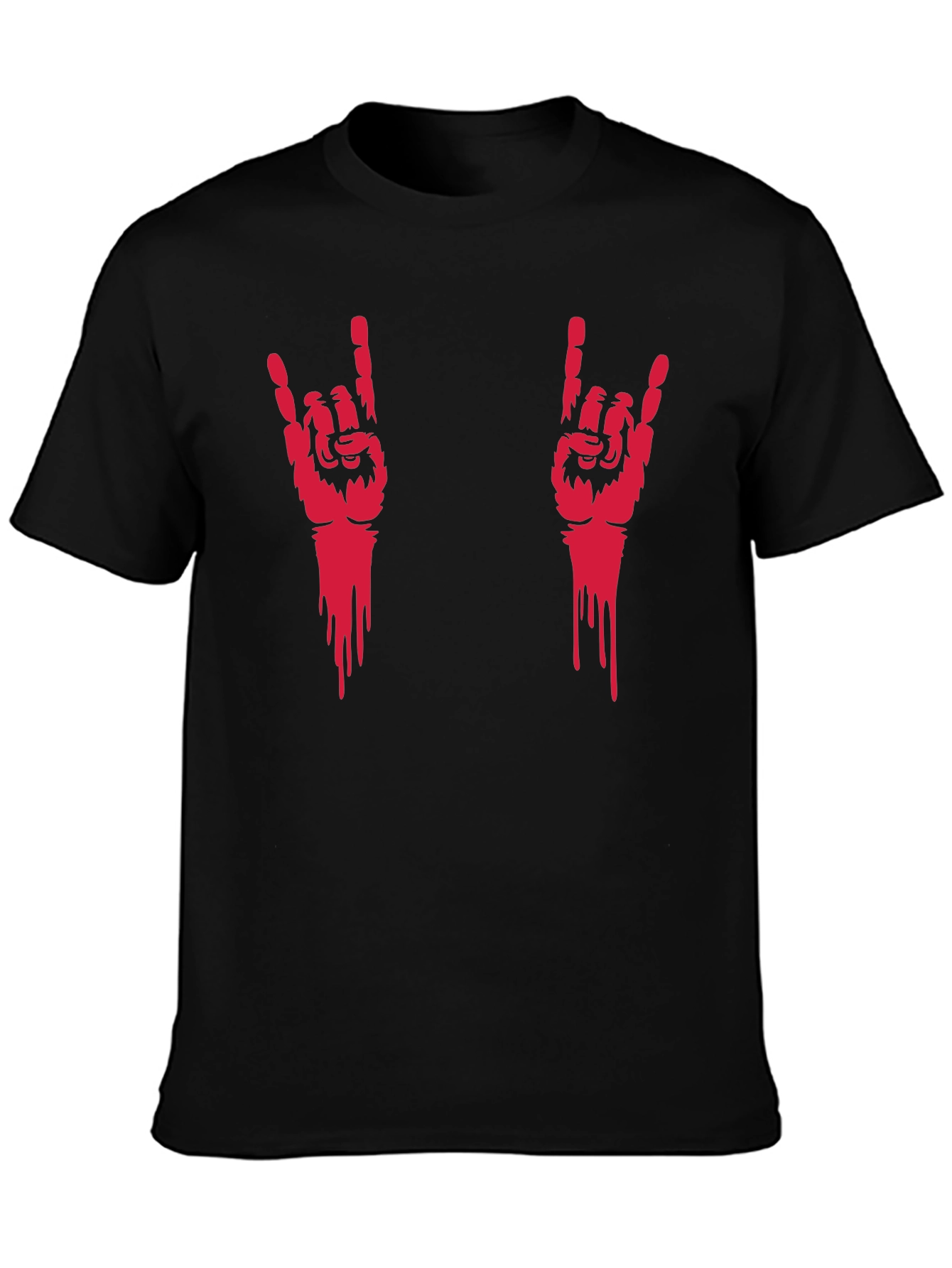 Rock On Hand Gesture Graphic Tee - Black