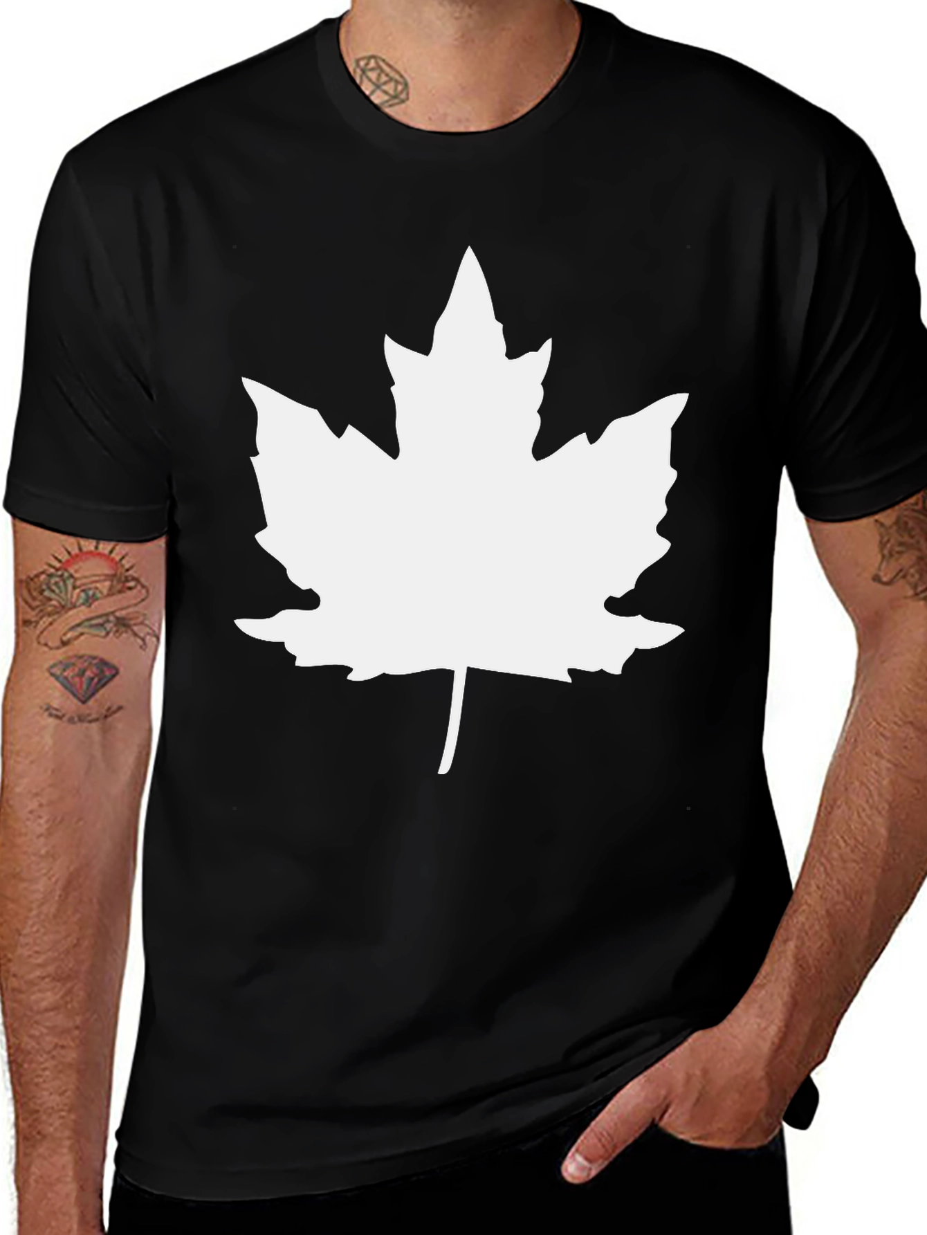 Maple Leaf Graphic Tee - Black Cotton Casual Shirt