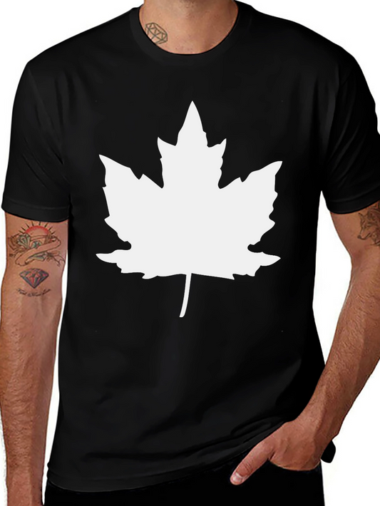 Maple Leaf Graphic Tee - Black Cotton Casual Shirt