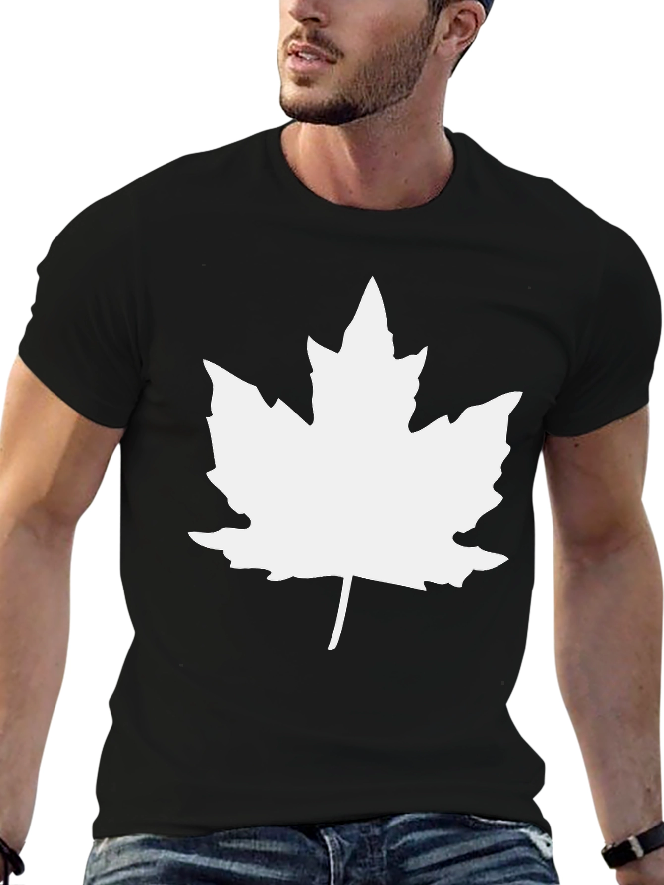 Maple Leaf Graphic Tee - Black Cotton Casual Shirt