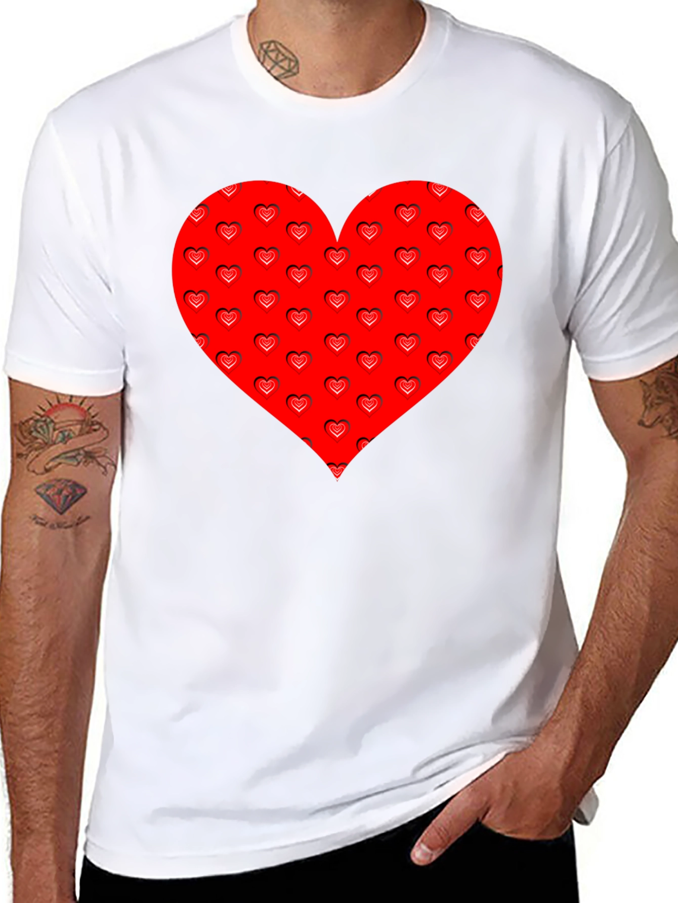 Heart Pattern Black T-Shirt
