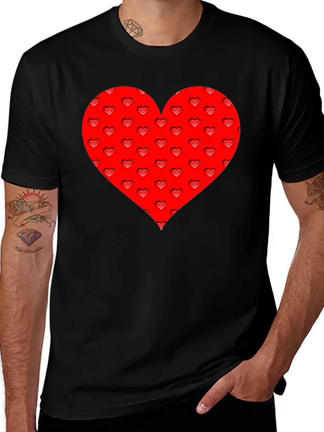 Heart Pattern Black T-Shirt