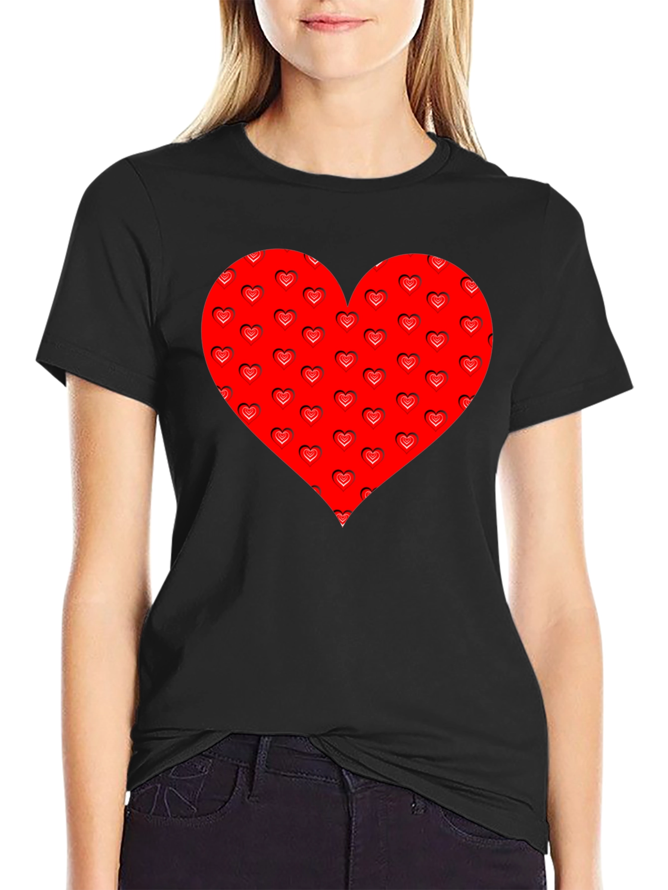 Heart Pattern Black T-Shirt