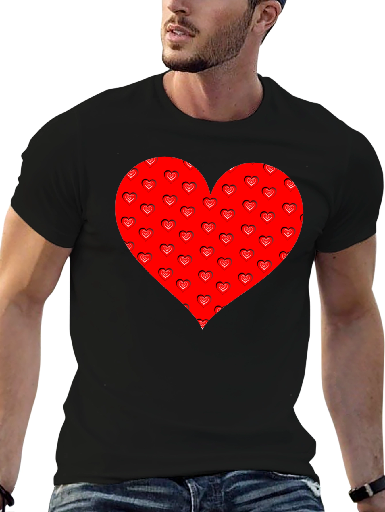 Heart Pattern Black T-Shirt