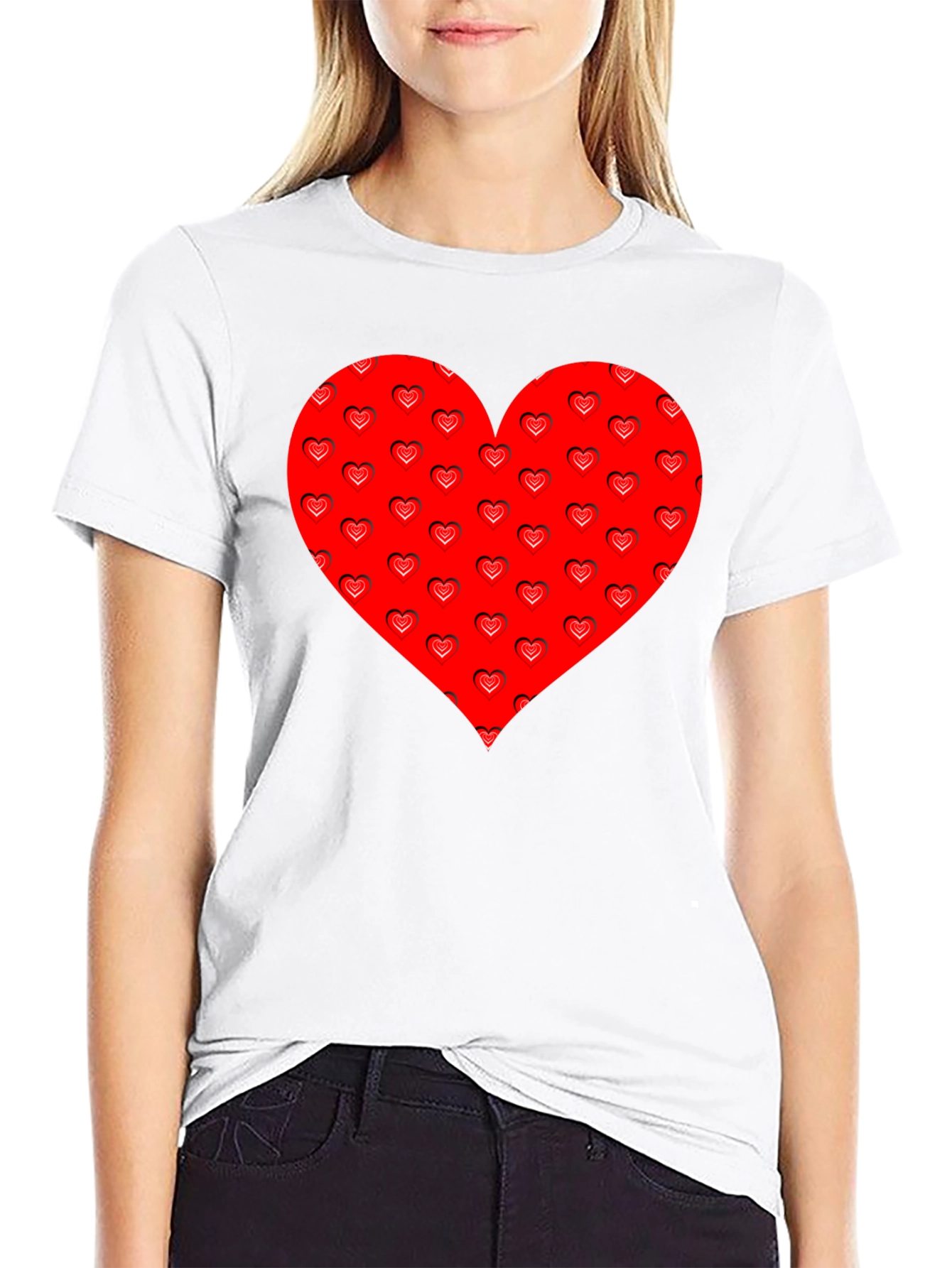 Heart Pattern Black T-Shirt