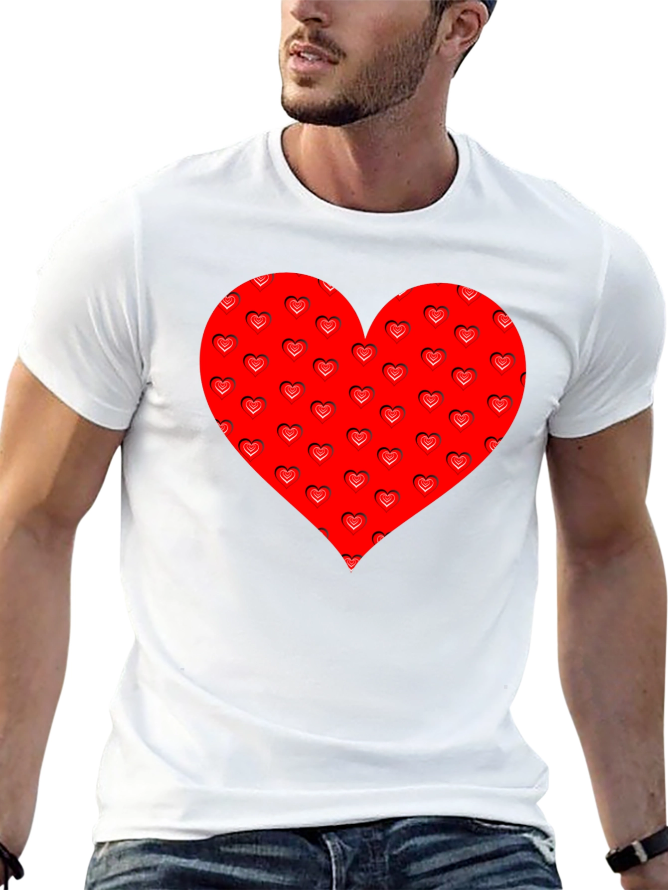 Heart Pattern Black T-Shirt
