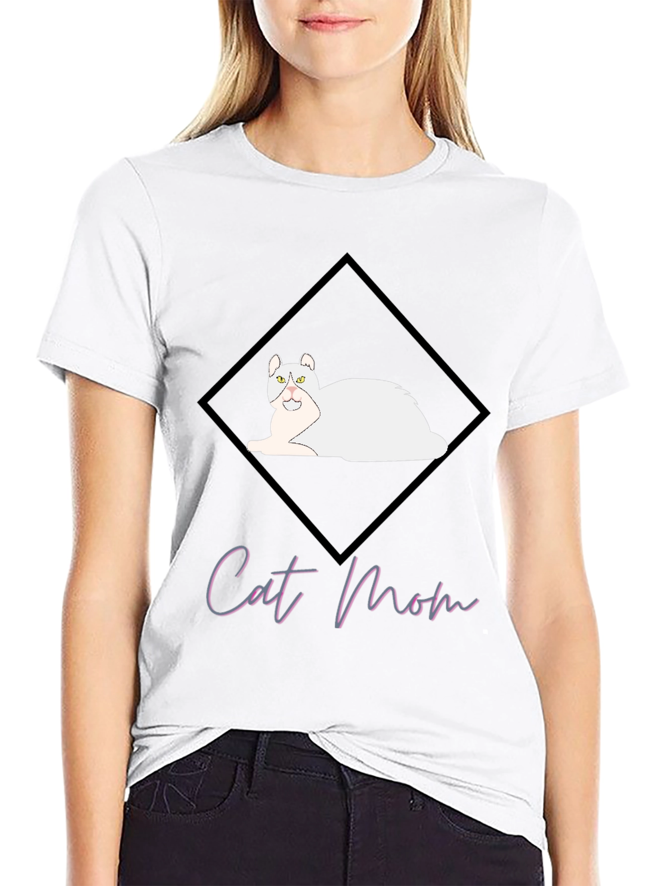 Cat Mom Graphic Tee - Black Cotton T-Shirt