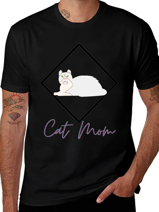 Cat Mom Graphic Tee - Black Cotton T-Shirt