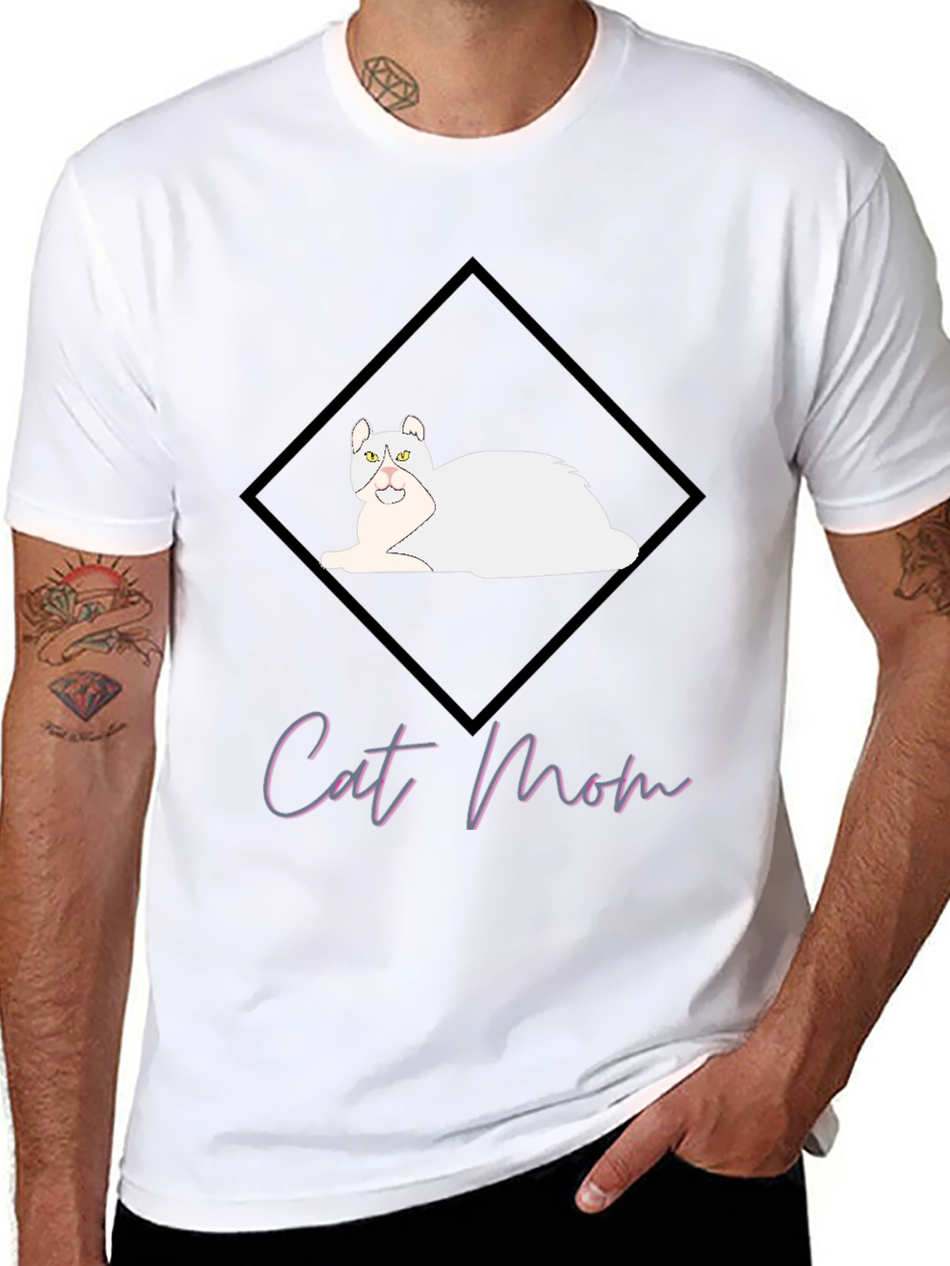 Cat Mom Graphic Tee - Black Cotton T-Shirt