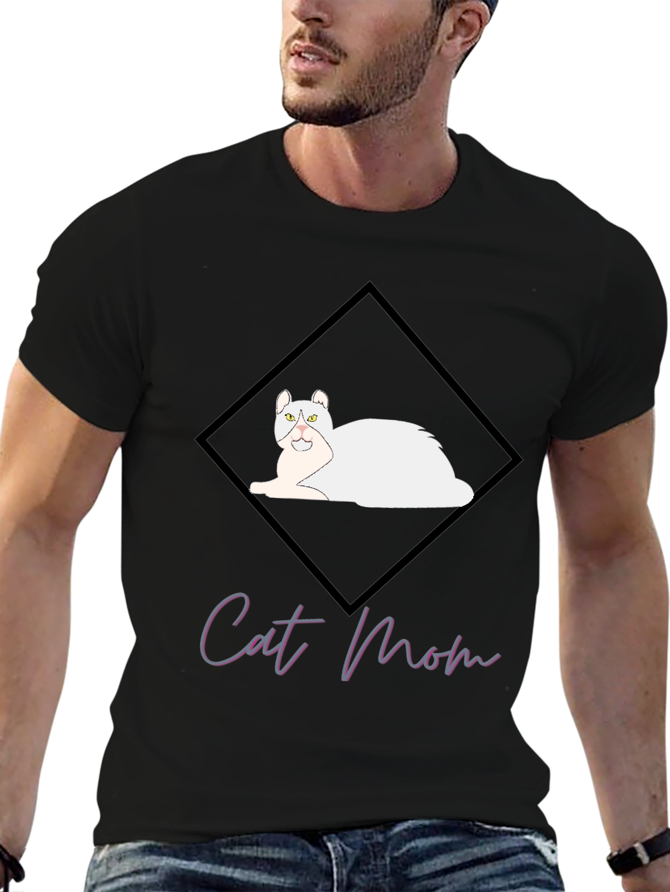 Cat Mom Graphic Tee - Black Cotton T-Shirt