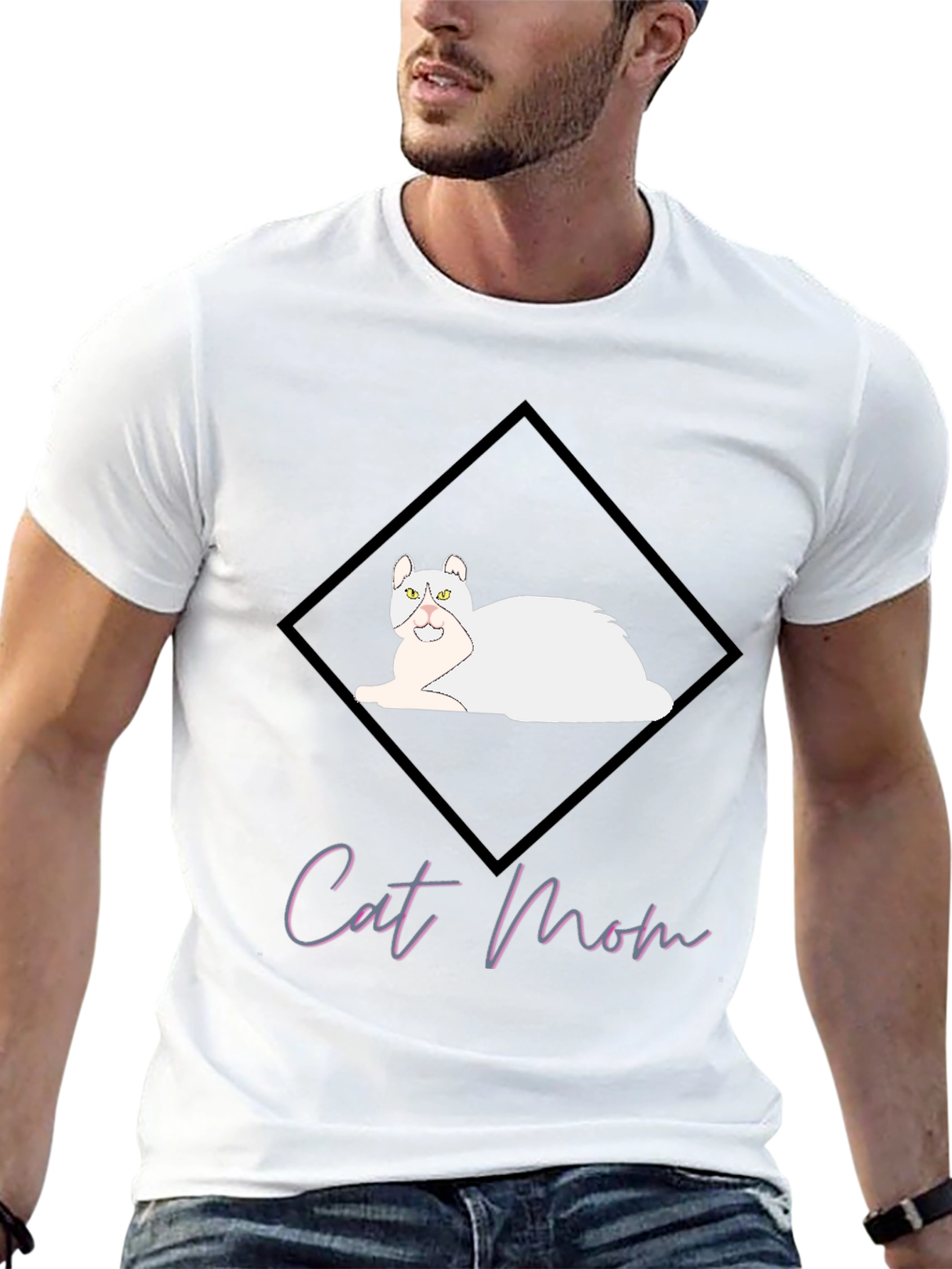 Cat Mom Graphic Tee - Black Cotton T-Shirt