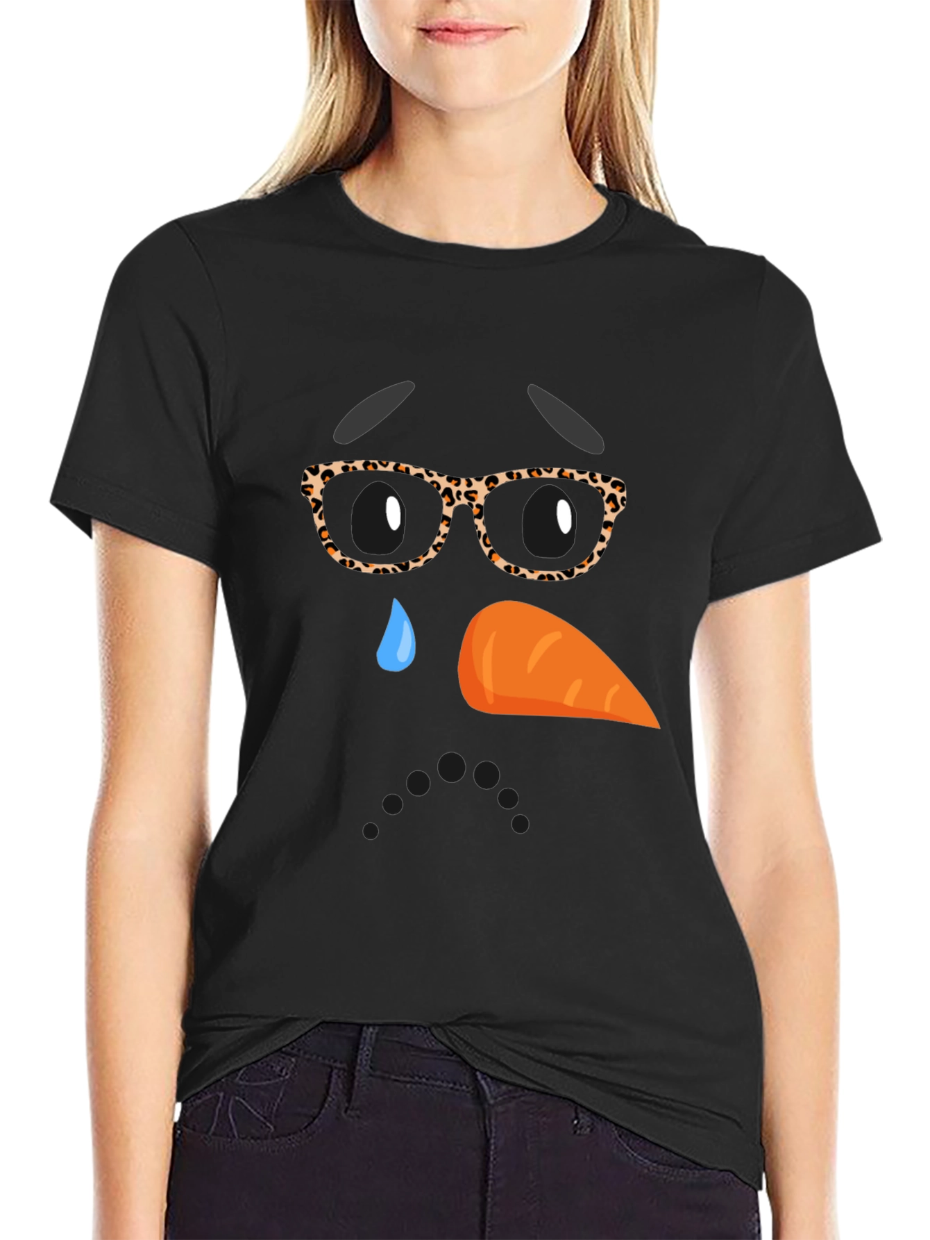 Sad Snowman Face Graphic T-Shirt