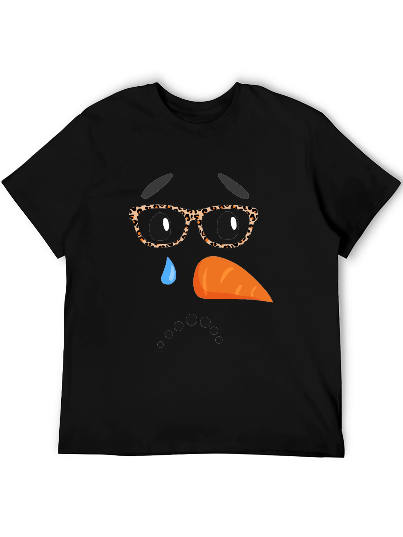 Sad Snowman Face Graphic T-Shirt