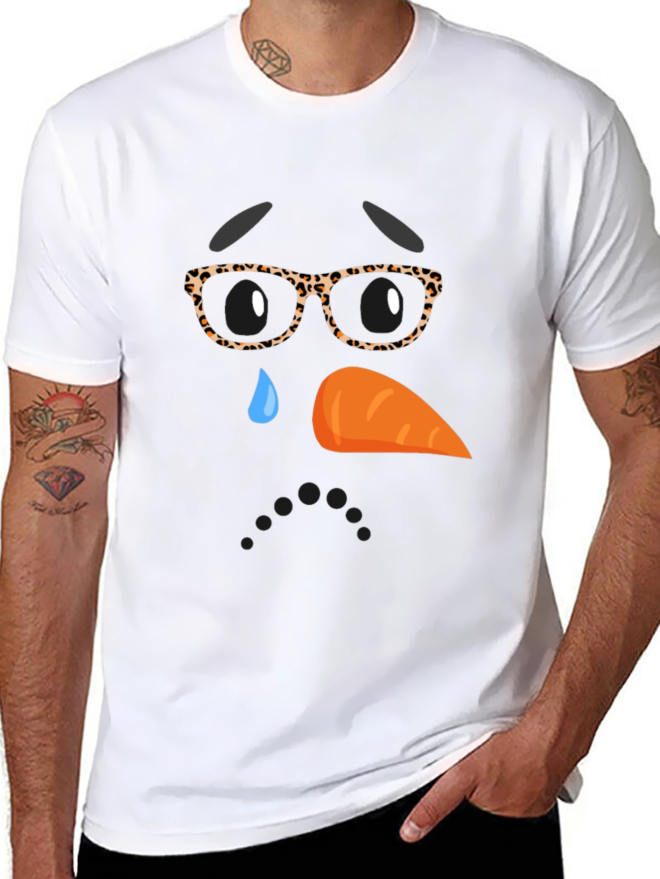 Sad Snowman Face Graphic T-Shirt