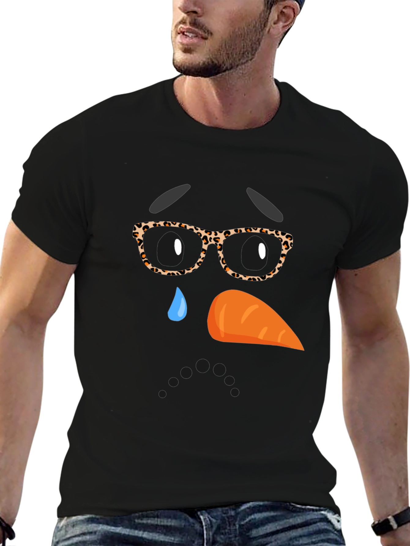 Sad Snowman Face Graphic T-Shirt