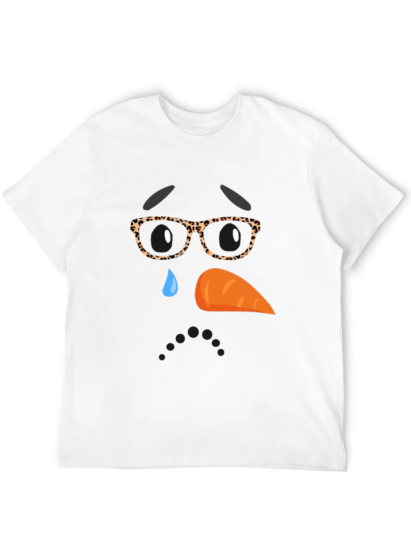 Sad Snowman Face Graphic T-Shirt