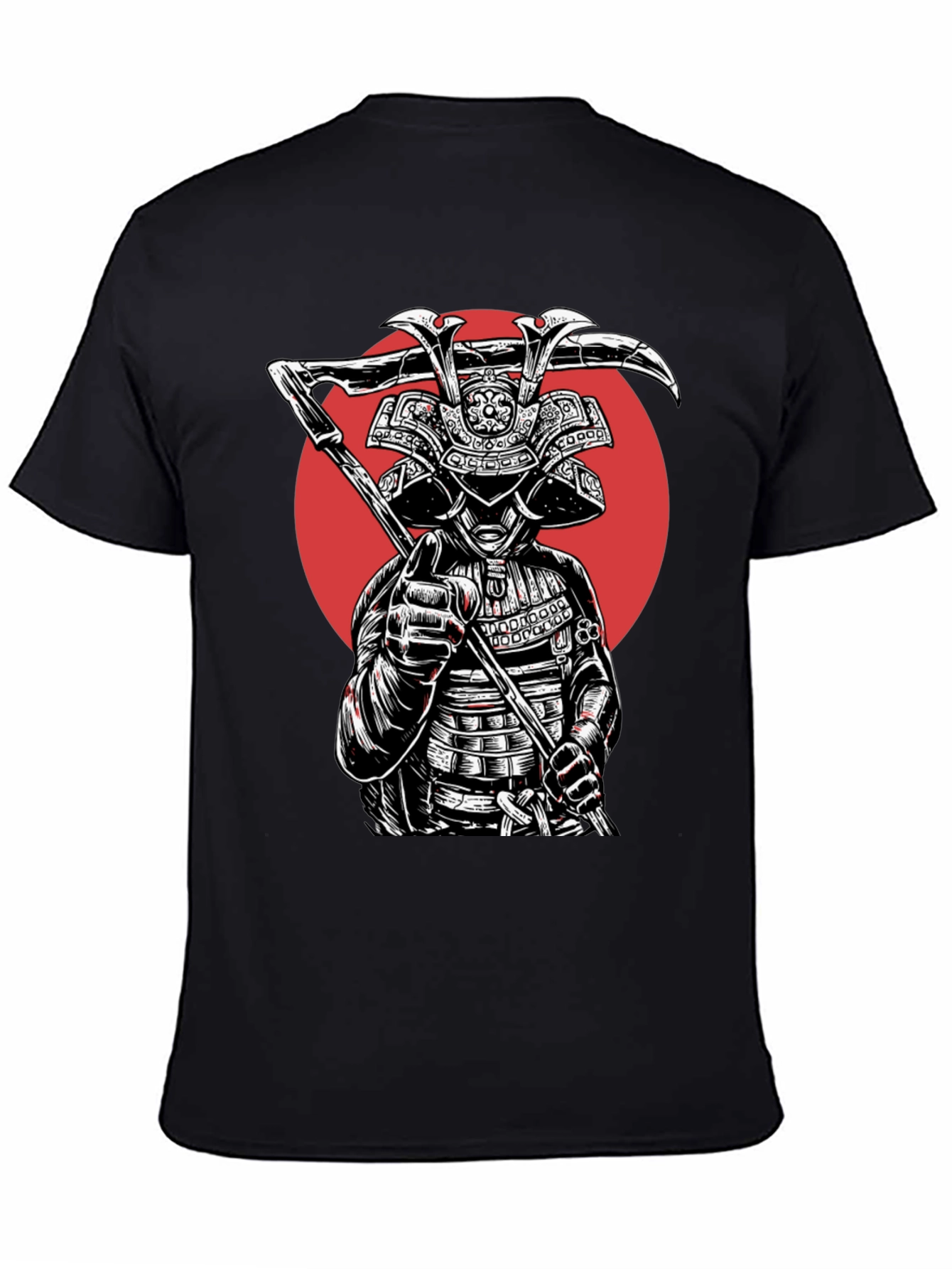 Samurai Warrior Graphic Tee - Black Cotton Blend