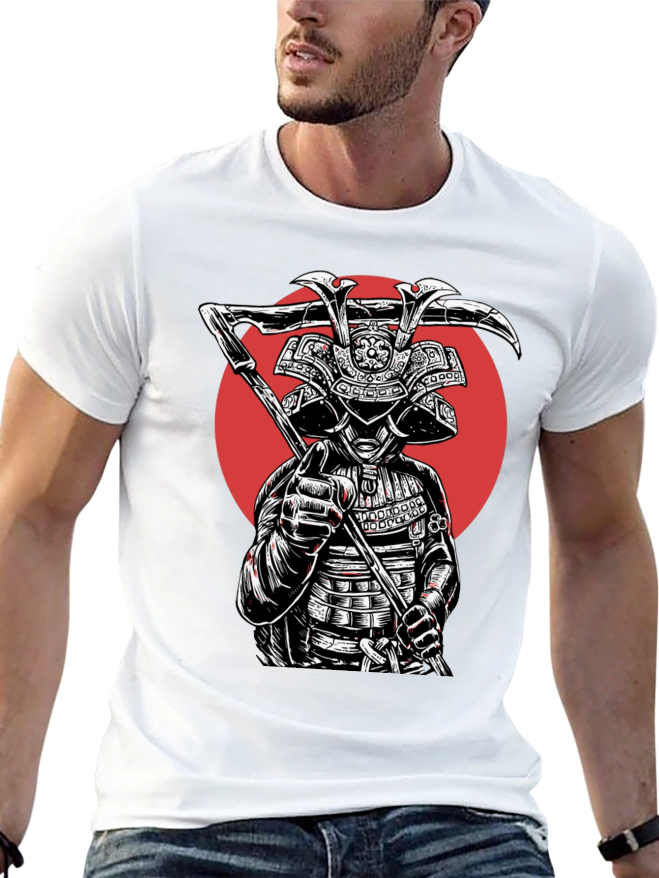 Samurai Warrior Graphic Tee - Black Cotton Blend