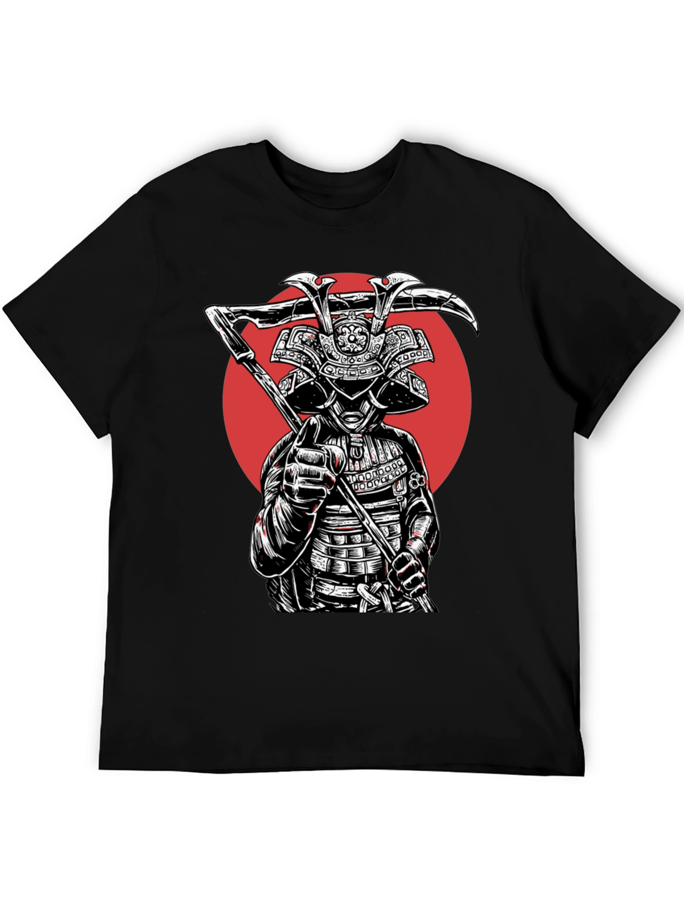 Samurai Warrior Graphic Tee - Black Cotton Blend
