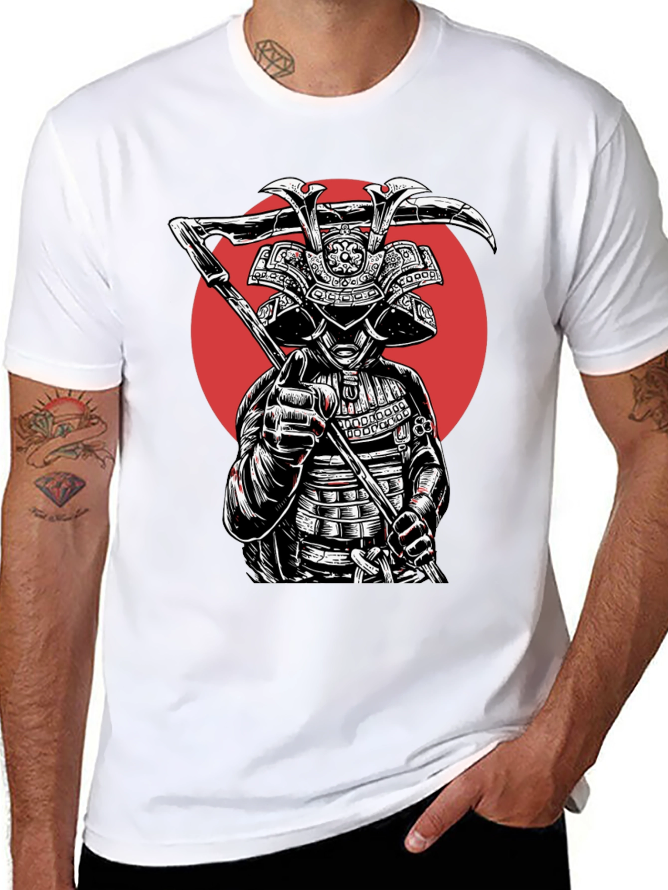 Samurai Warrior Graphic Tee - Black Cotton Blend