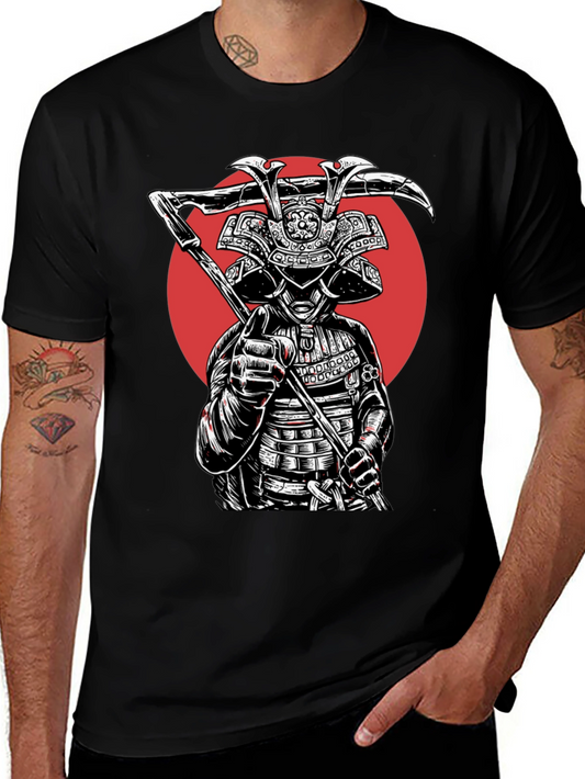Samurai Warrior Graphic Tee - Black Cotton Blend