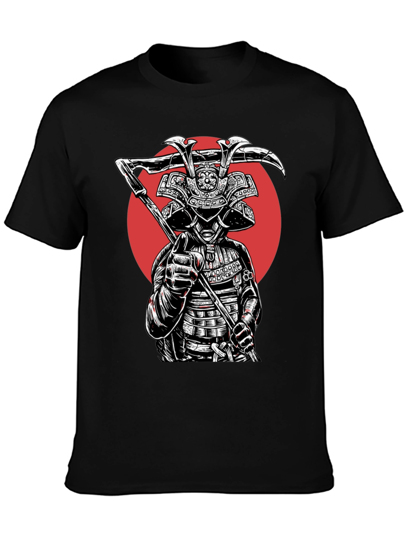 Samurai Warrior Graphic Tee - Black Cotton Blend