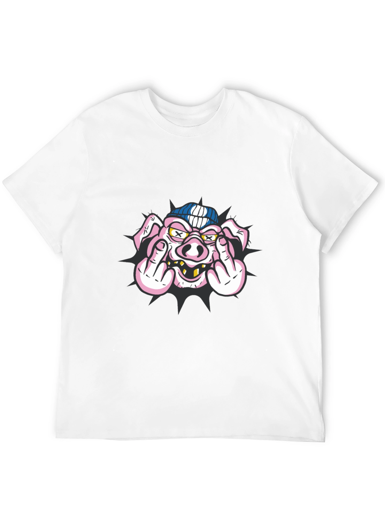 Pig Flip-Off Graphic Tee - Black Cotton Blend