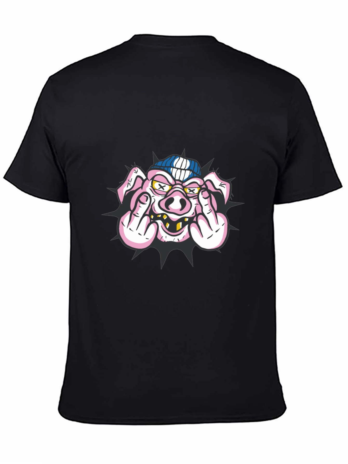 Pig Flip-Off Graphic Tee - Black Cotton Blend