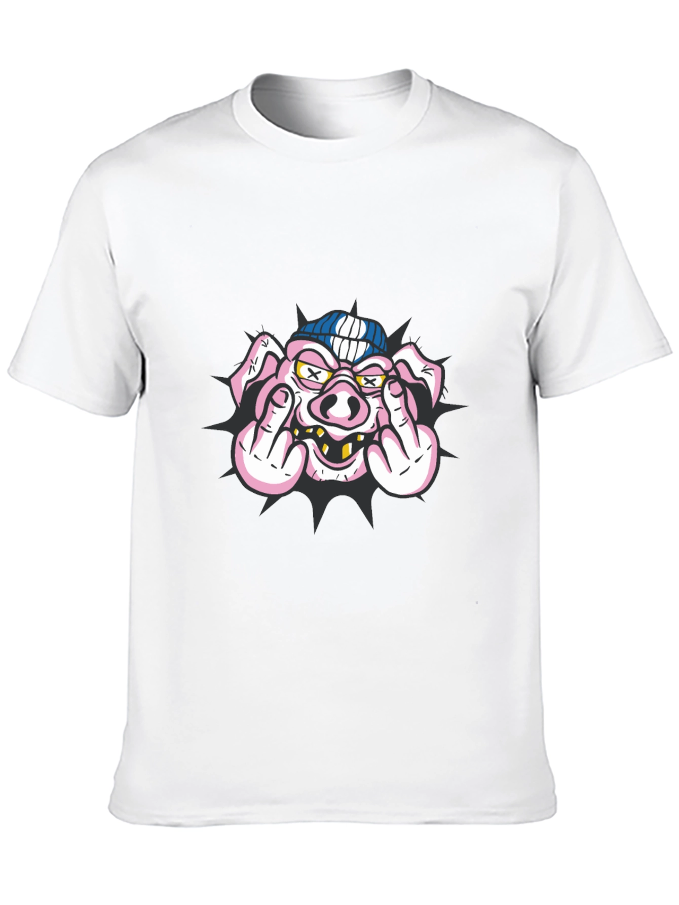 Pig Flip-Off Graphic Tee - Black Cotton Blend