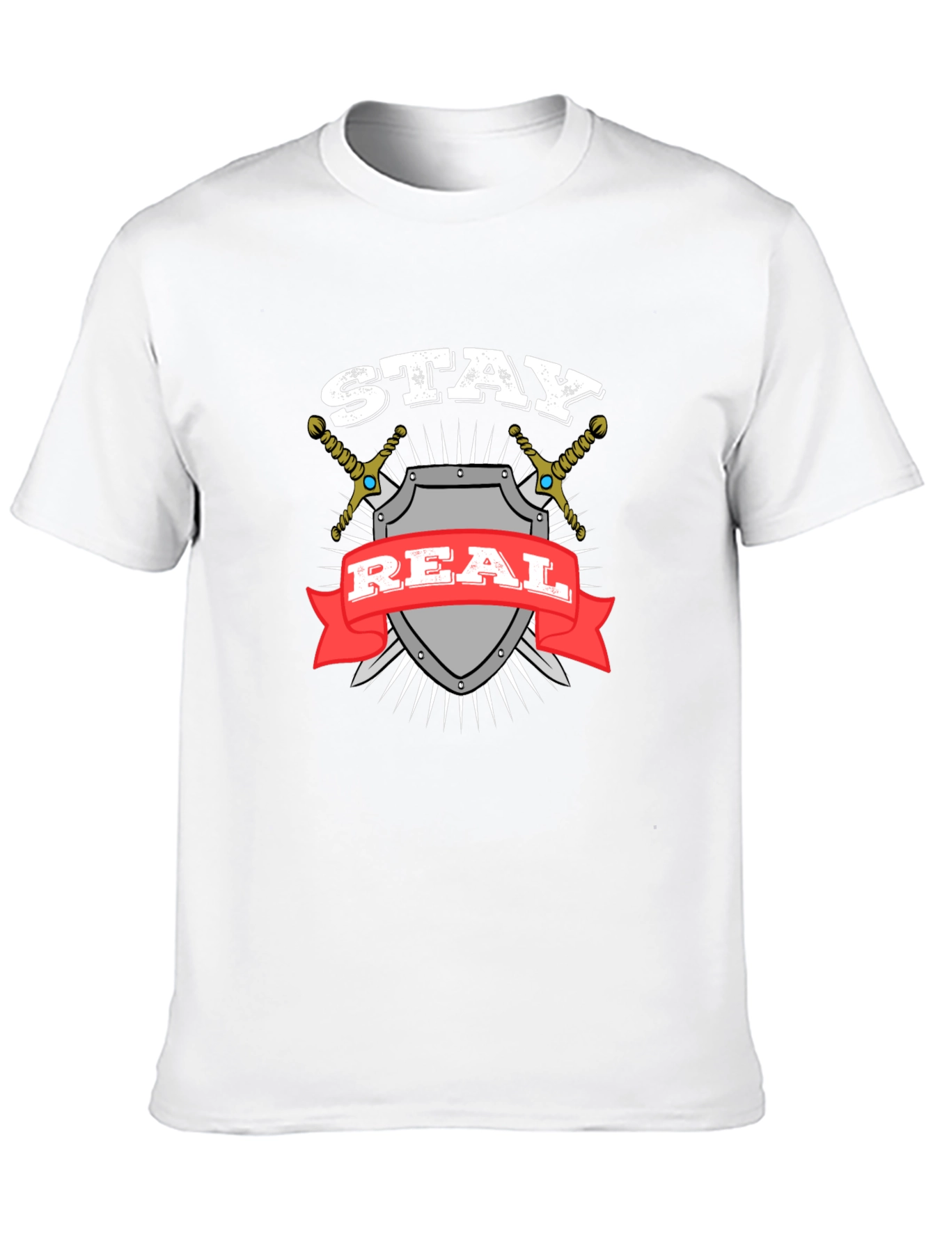 Stay Real T-Shirt Shield Swords Black Cotton