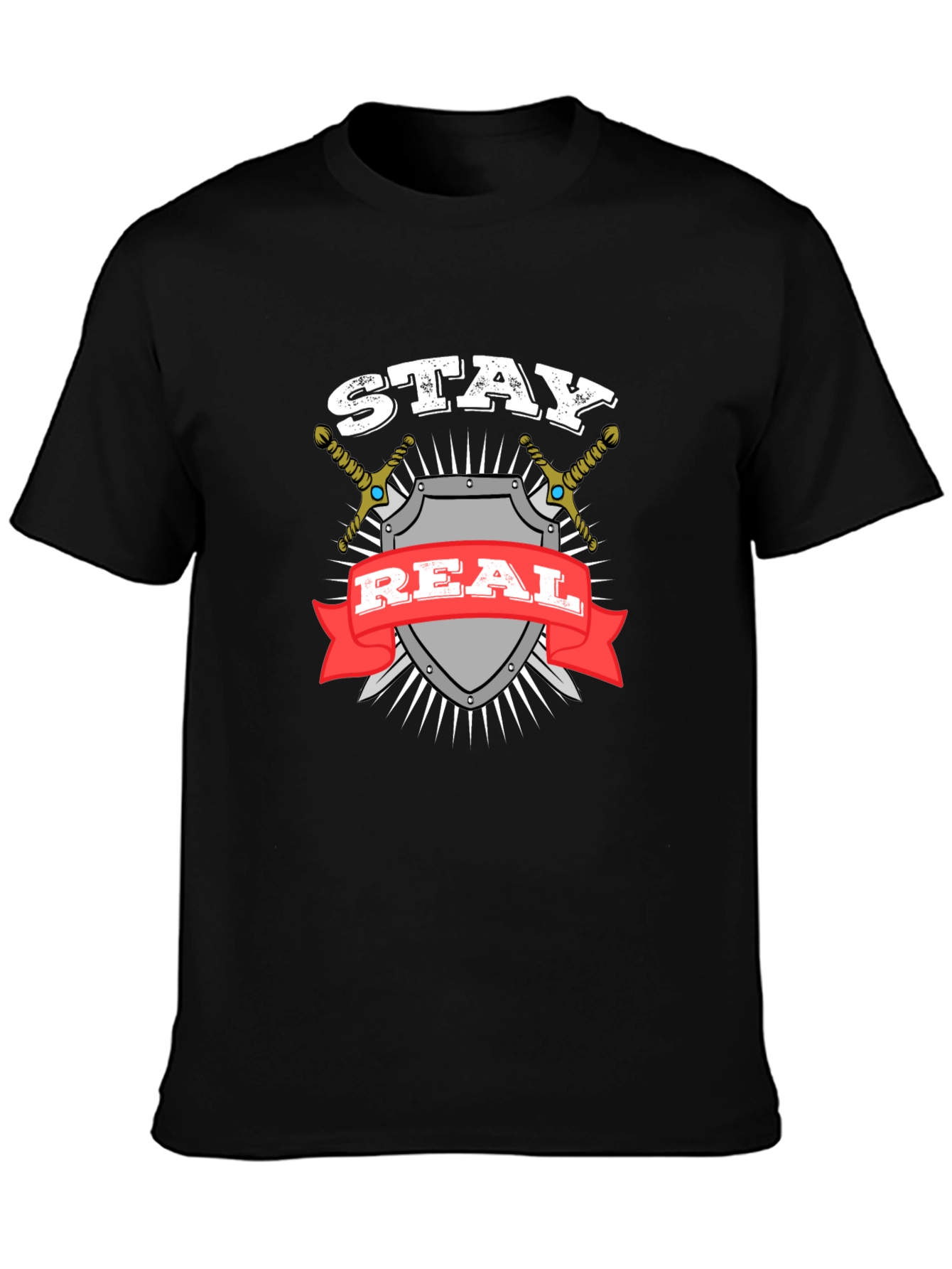 Stay Real T-Shirt Shield Swords Black Cotton