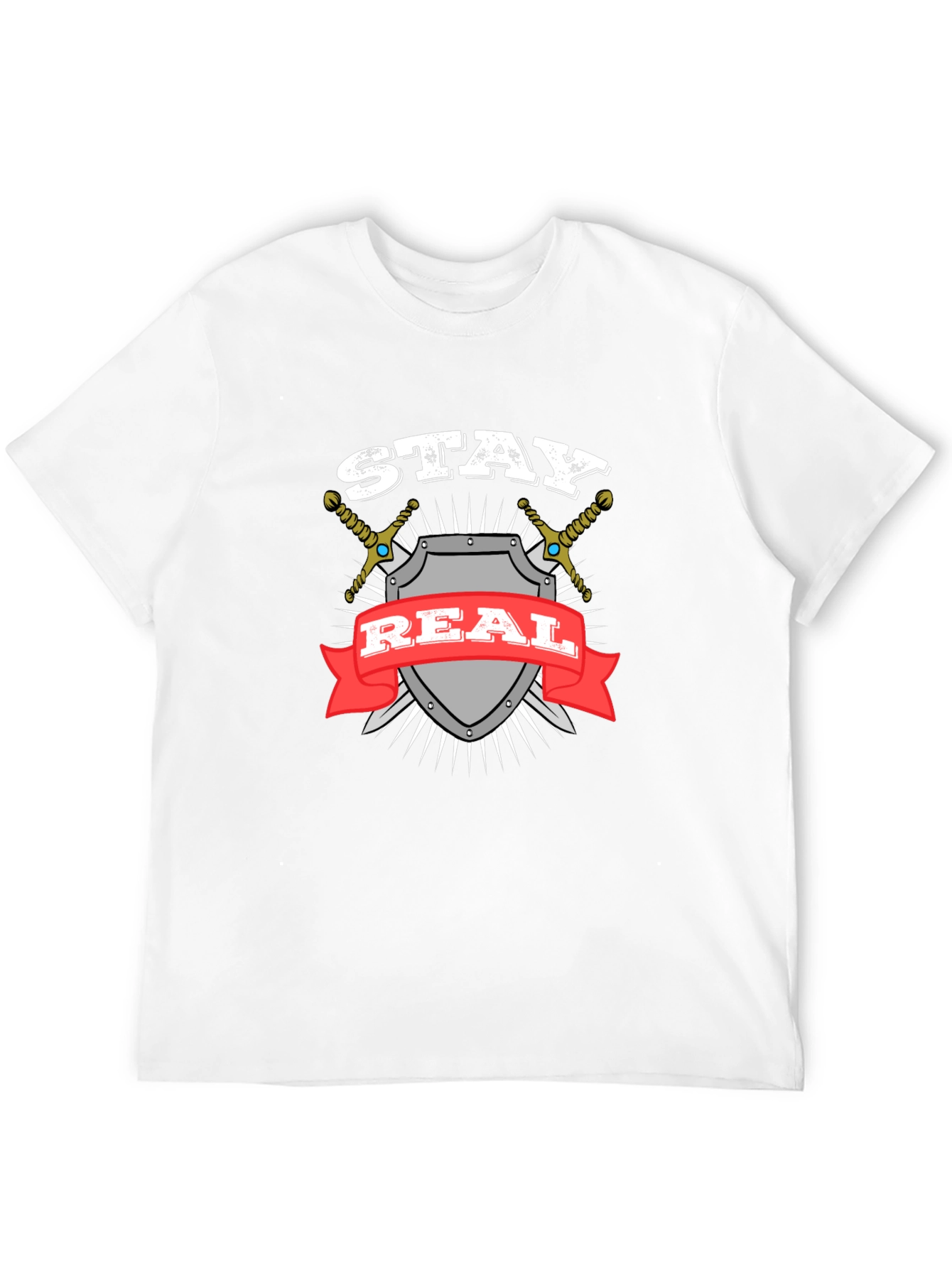Stay Real T-Shirt Shield Swords Black Cotton