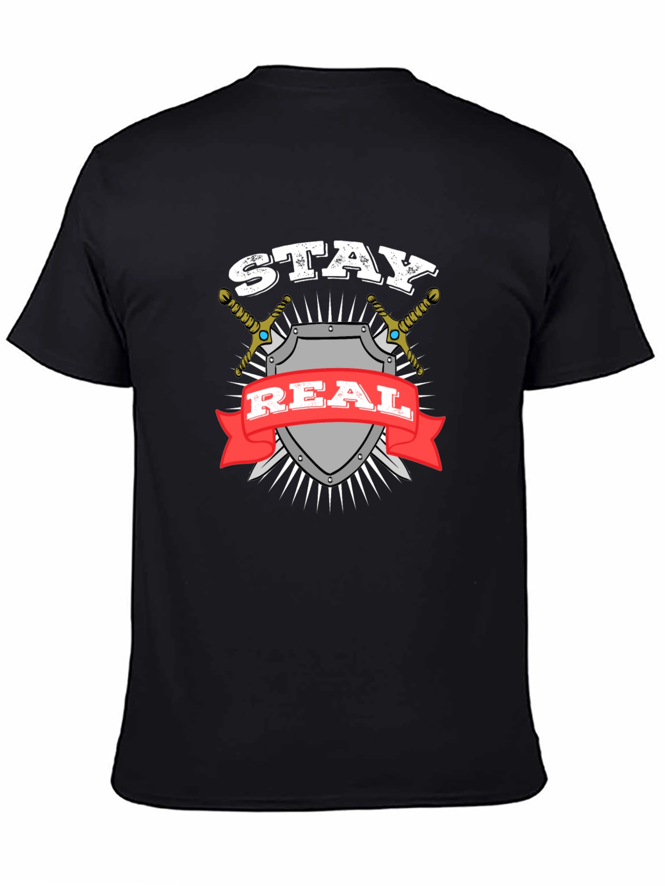 Stay Real T-Shirt Shield Swords Black Cotton