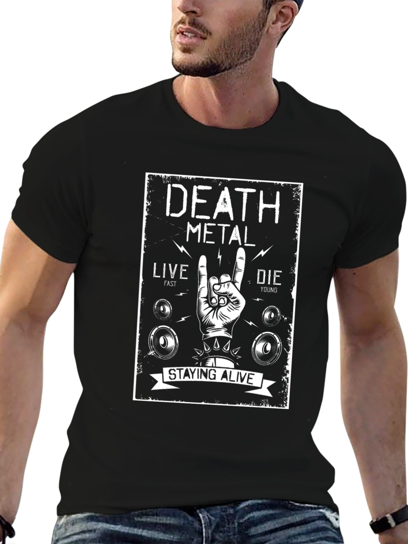 Death Metal Graphic Tee - Live Fast Die Young
