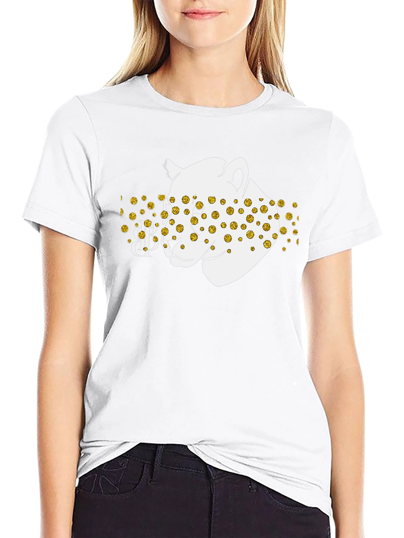 Black Tee with Leopard Print Design