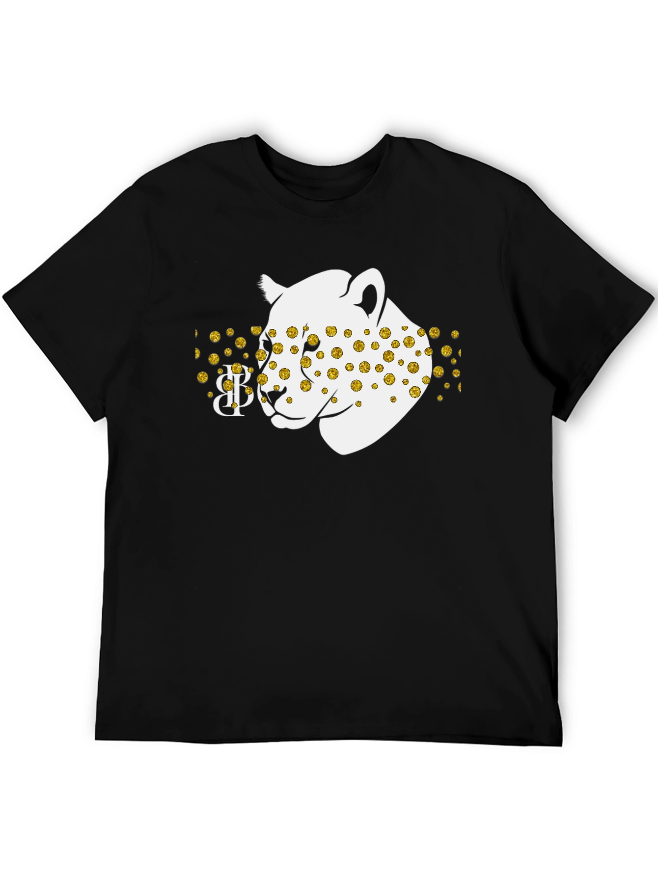Black Tee with Leopard Print Design