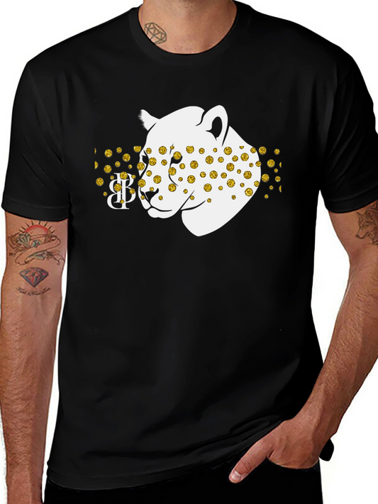Black Tee with Leopard Print Design
