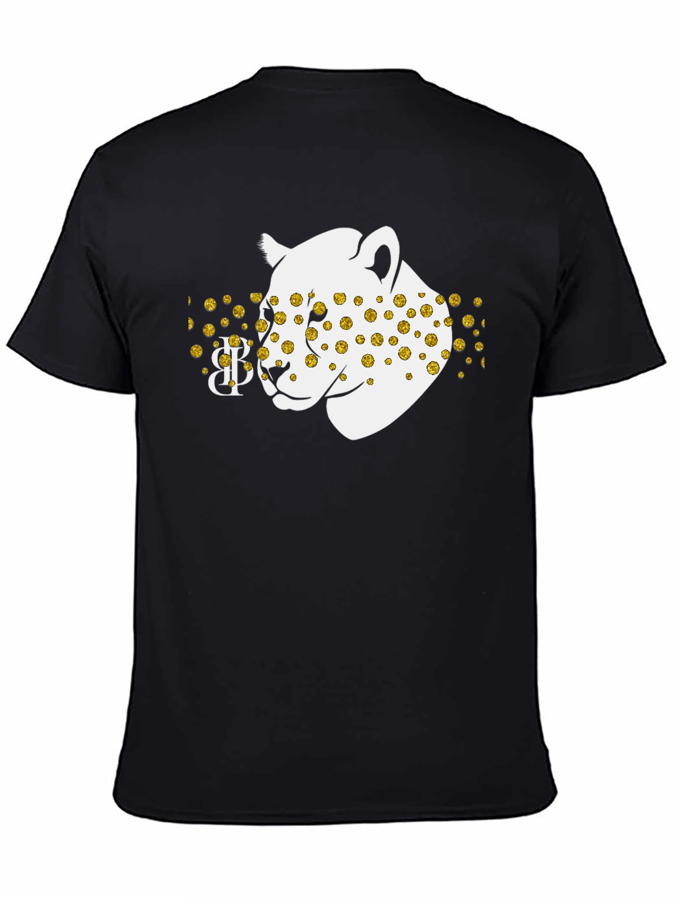 Black Tee with Leopard Print Design